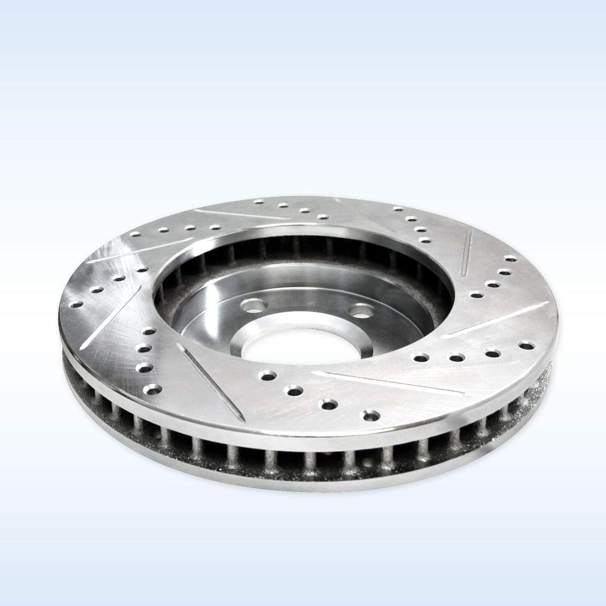 Silver Drilled Slotted Brake Rotors and Semi Metallic Brake Pads D35448