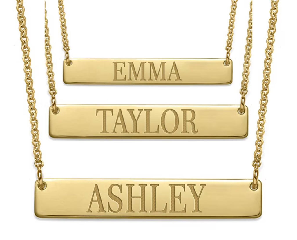 18k Gold Plated Silver Bar Name Necklace with 16'' + 2" Chain D122916