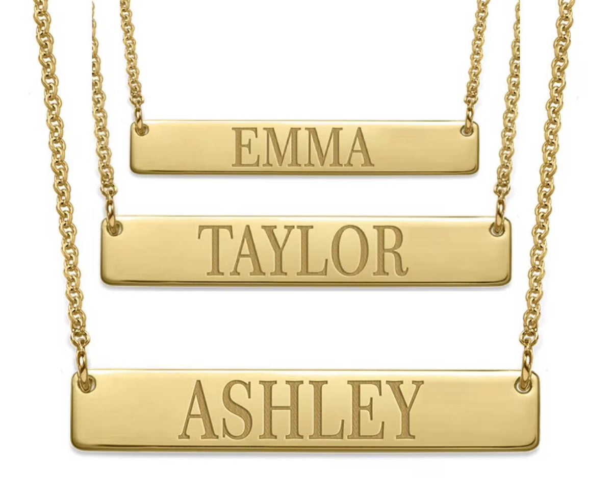 18k Gold Plated Silver Bar Name Necklace with 16'' + 2" Chain D122916
