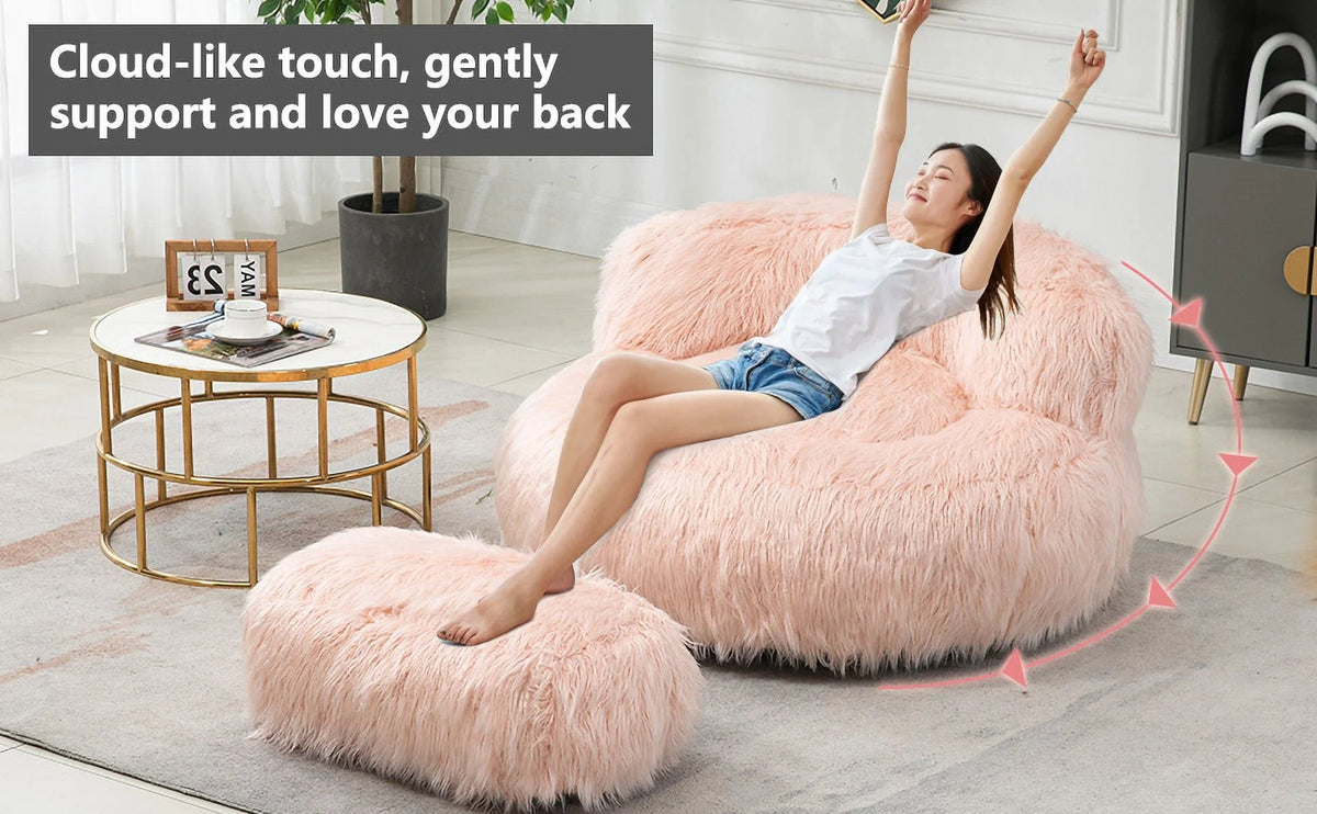 Fluffy Bean Bag Chair with Ottoman G95837