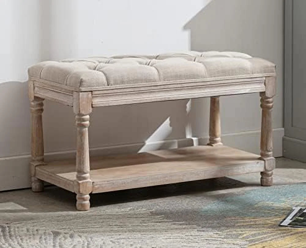 Black Tufted Wood Entryway Bench T836024