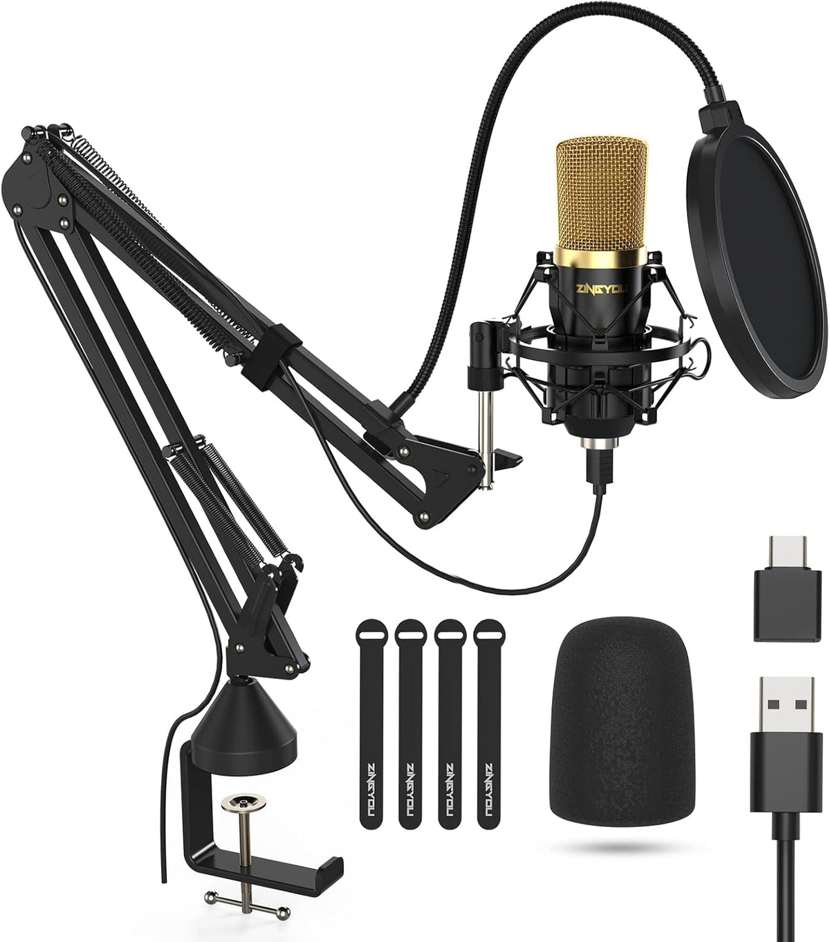 Gold Cardioid USB Condenser Microphone Kit with Boom Arm, Pack of 2 G1297