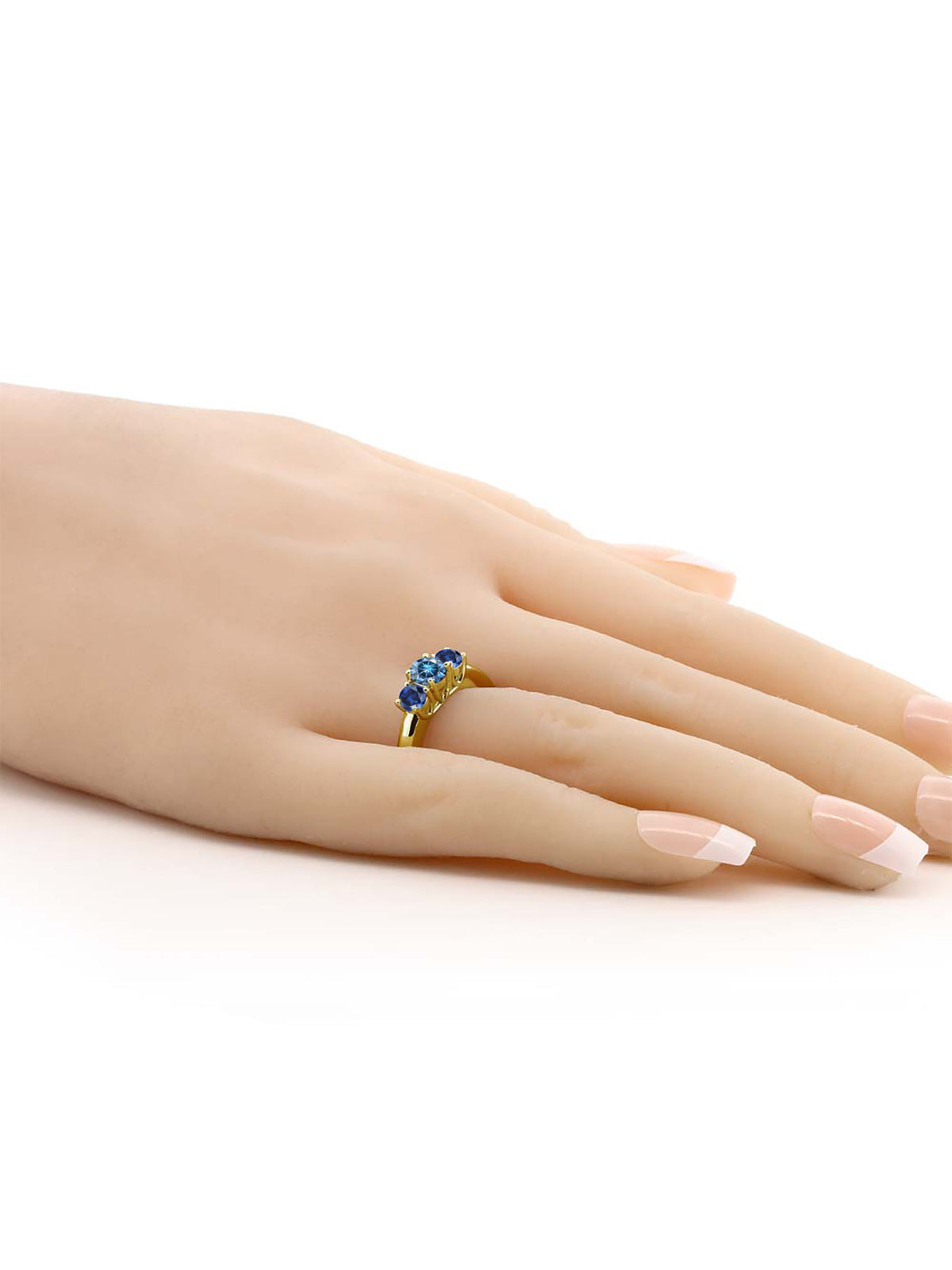18K Yellow Gold Plated Silver Ring Persian Blue Moissanite Created Sapphire E368392