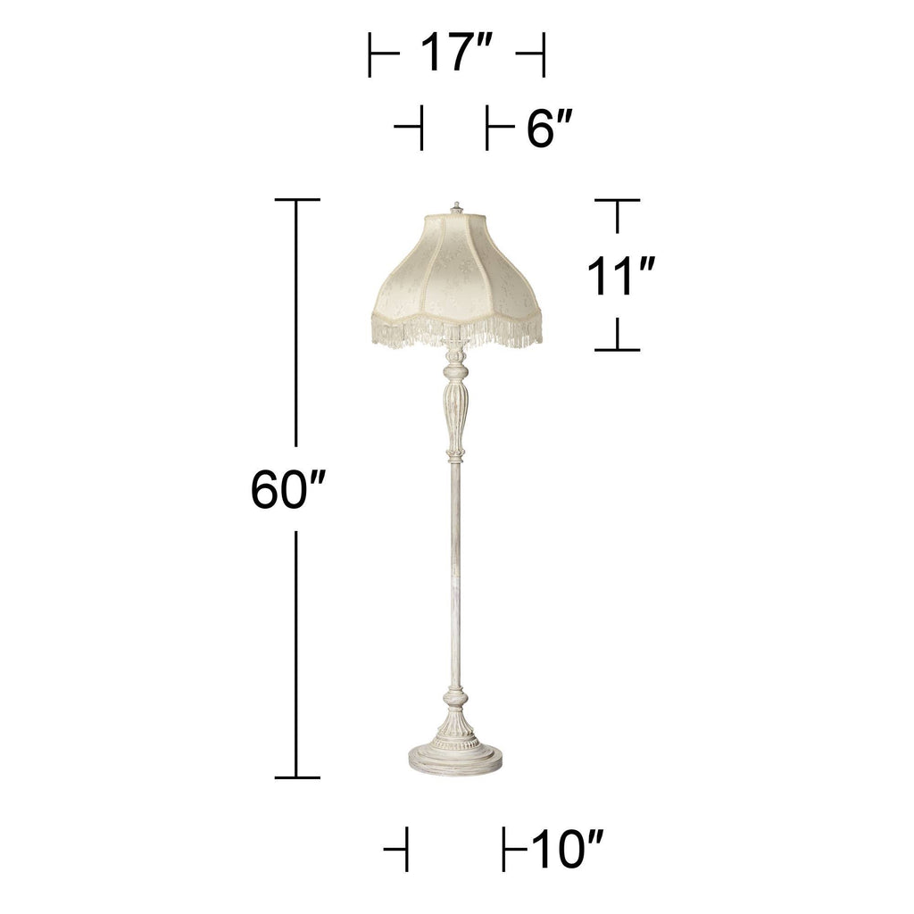 Antique White Cream Scallop Fabric Dome Shade Floor Lamp V8722