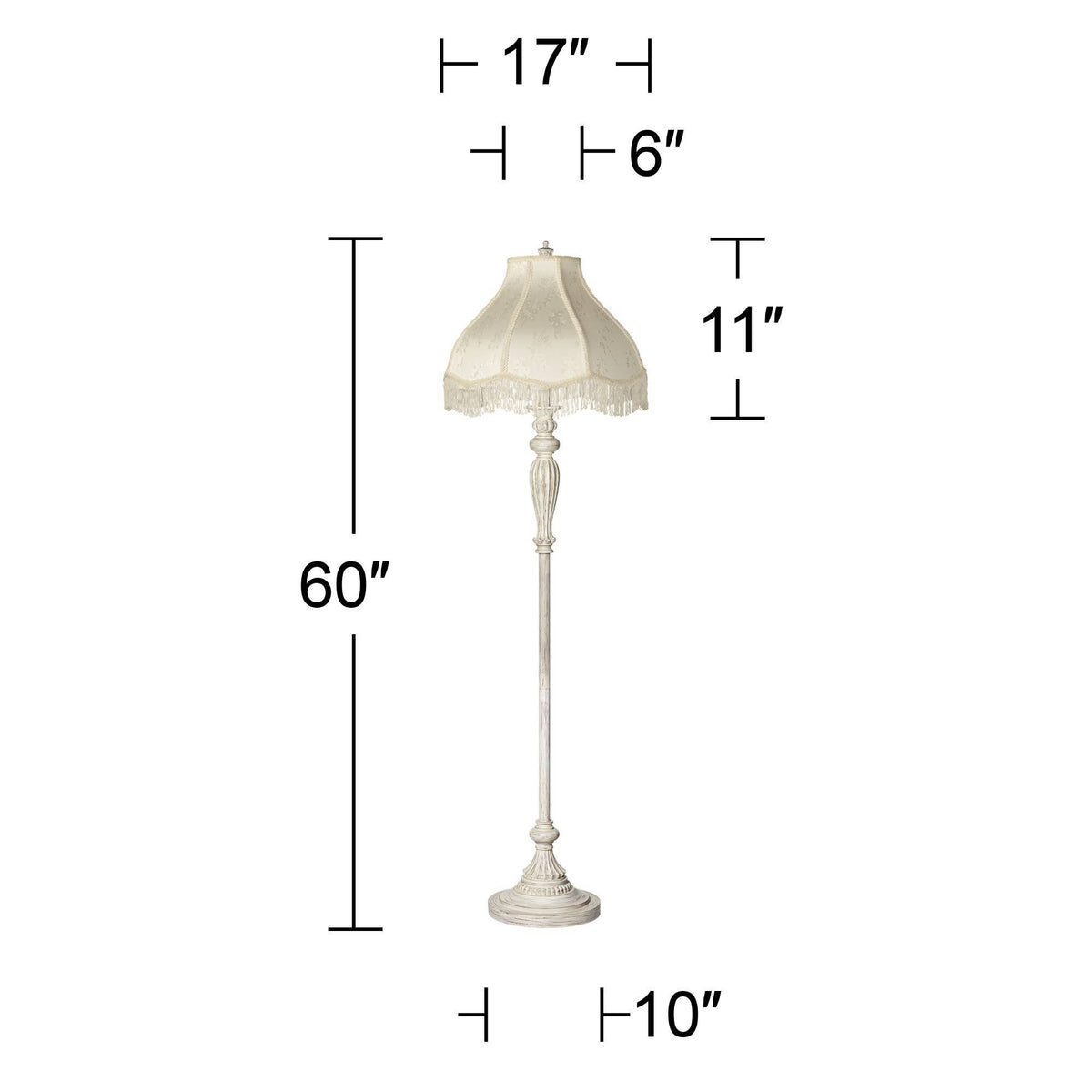 Antique White Cream Scallop Fabric Dome Shade Floor Lamp V8722