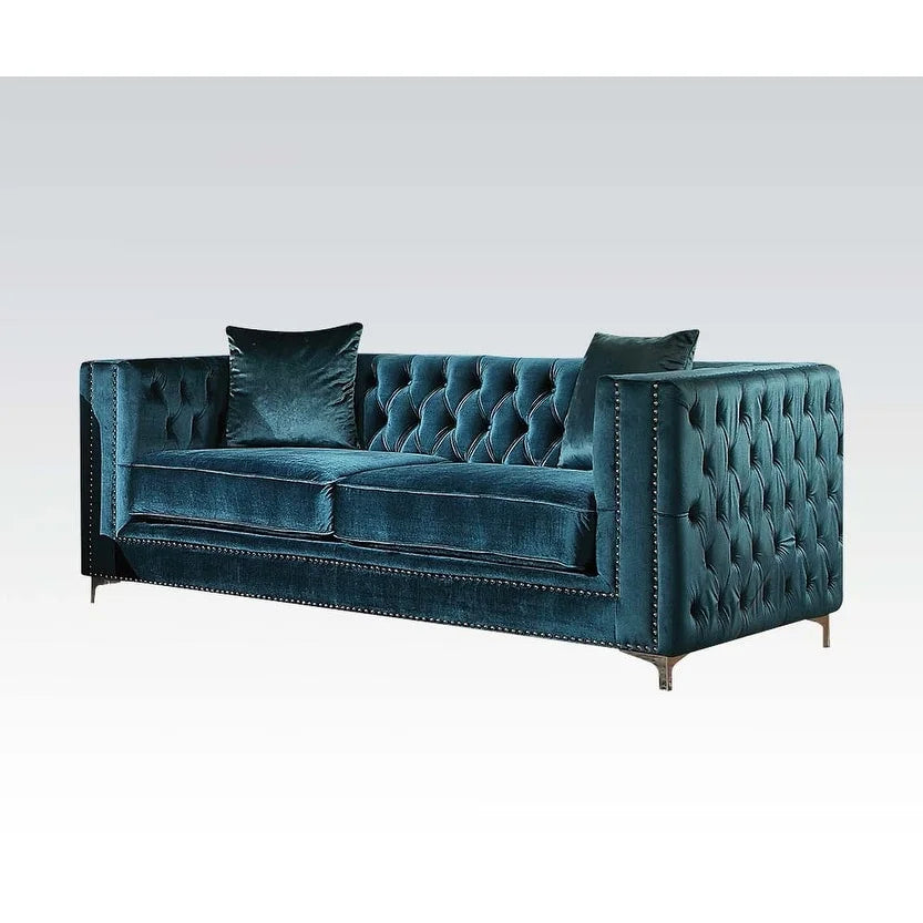 Dark Teal Velvet Tufted Loveseat Y4991