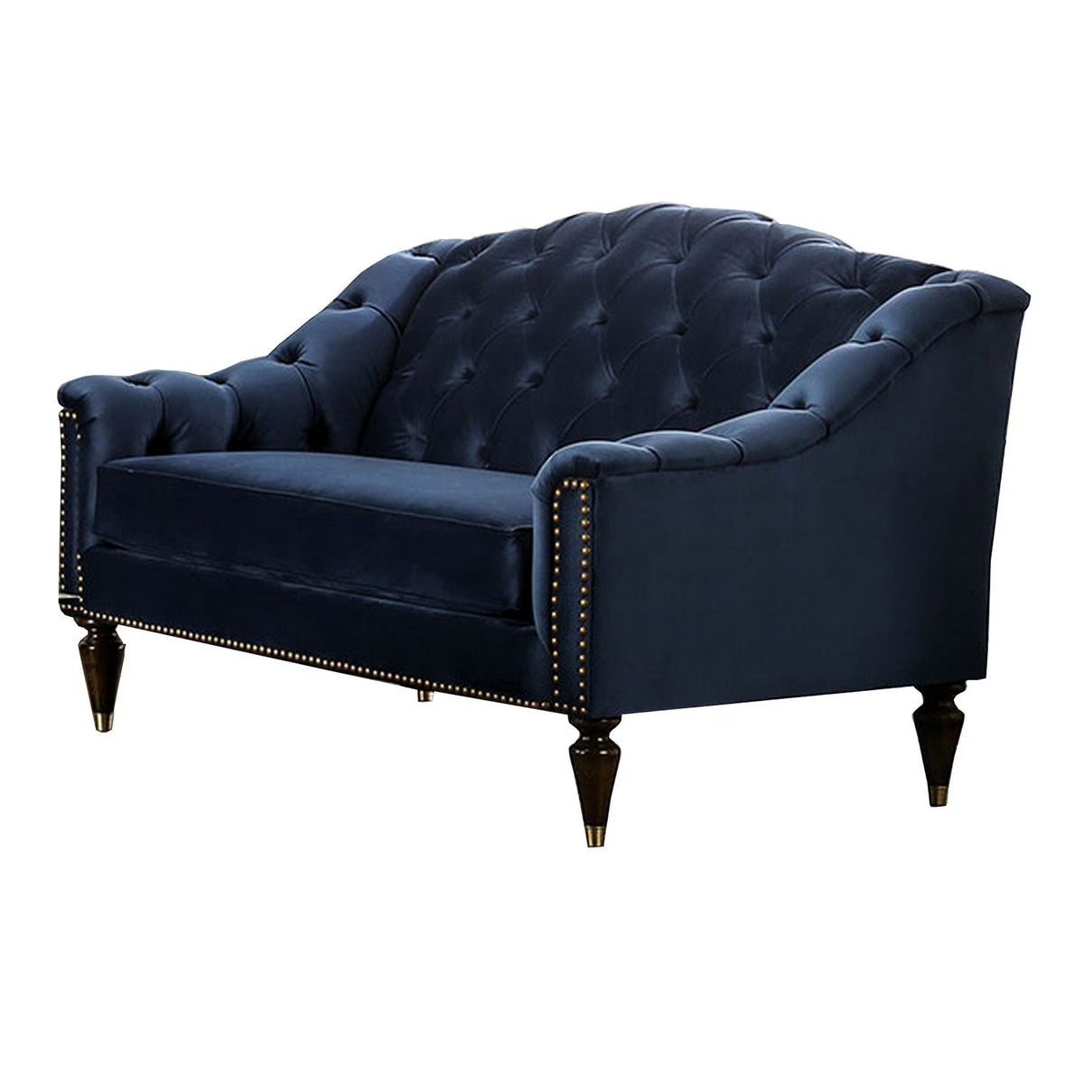 Blue & Gold Tufted Camelback Loveseat T8149
