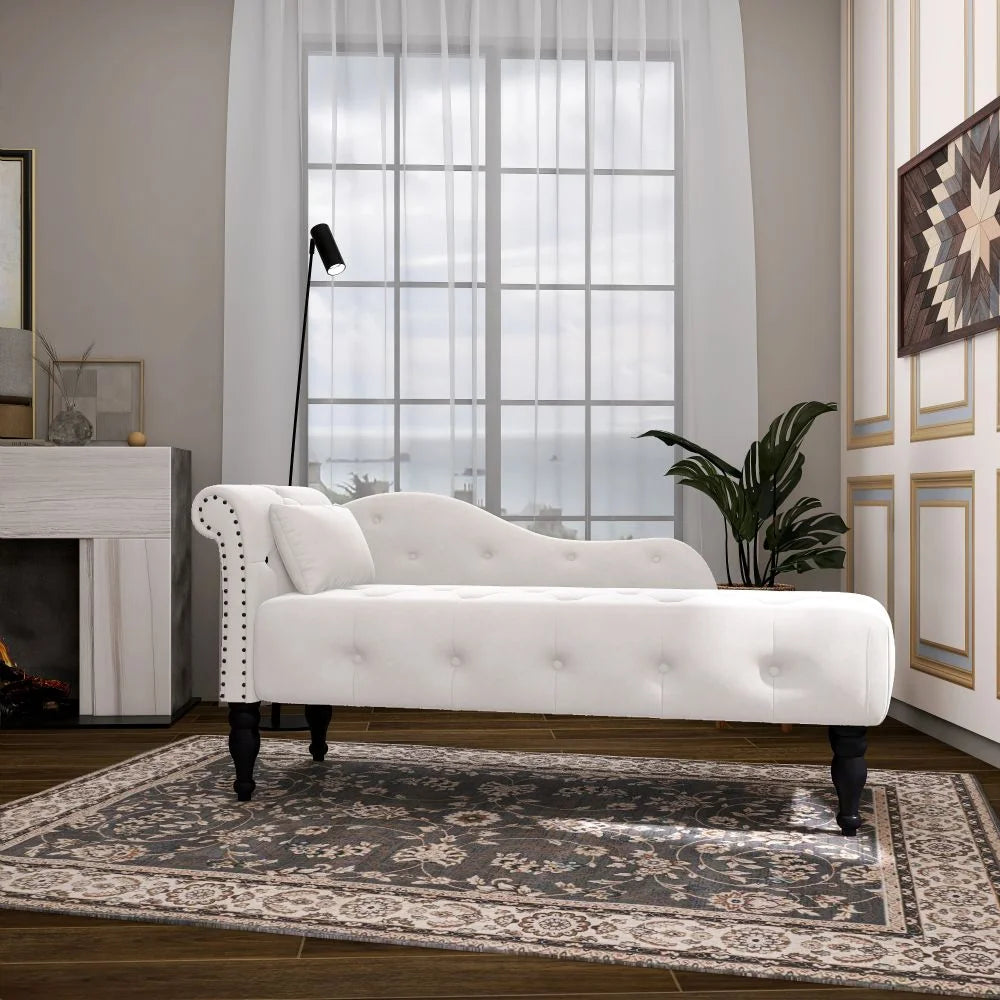 Modern Tufted Chaise Lounge Chair with Solid Wood Legs S8046