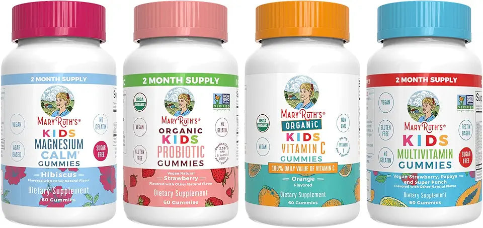 Multivitamin, Probiotic, Magnesium Calm, and Vitamin C Gummies for Kids F689