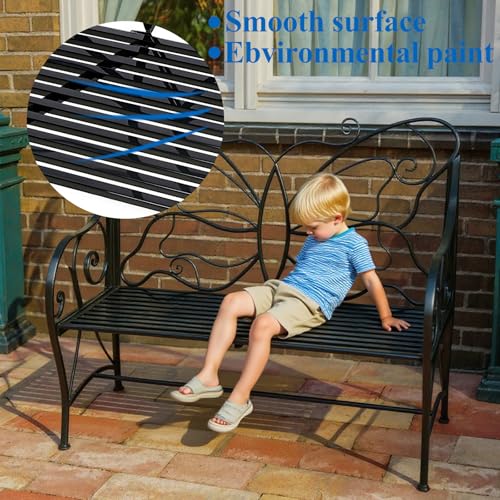 Black Cast Iron Metal Outdoor Bench with Armrests V929901