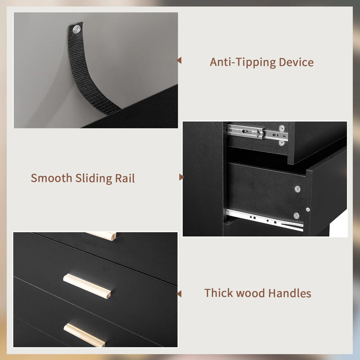 Black 5 Drawer Wood Dresser U2594