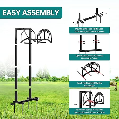 Black Freestanding Metal Hose Holder Holds 150-feet Hose E92600