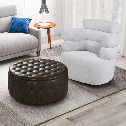 36" Wide Grey Tufted Storage Ottoman with 4 Wheels X8777