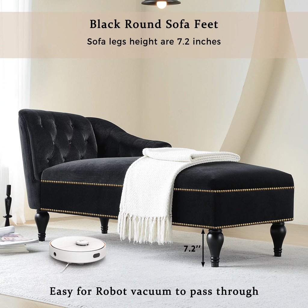 Black Velvet Button Tufted Chaise Lounge Z800