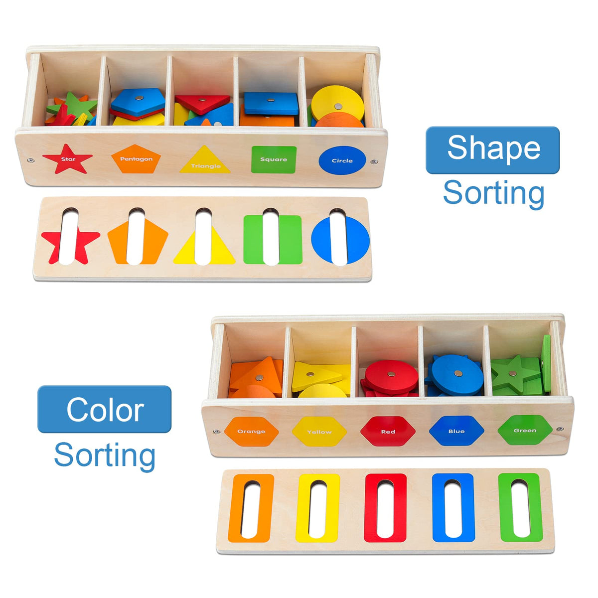 Wooden Shape Sorting Matching Box with Magnetic Fishing Game C68066