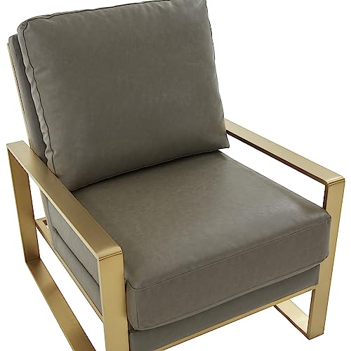 White Leather Accent Armchair with Gold Frame H72882