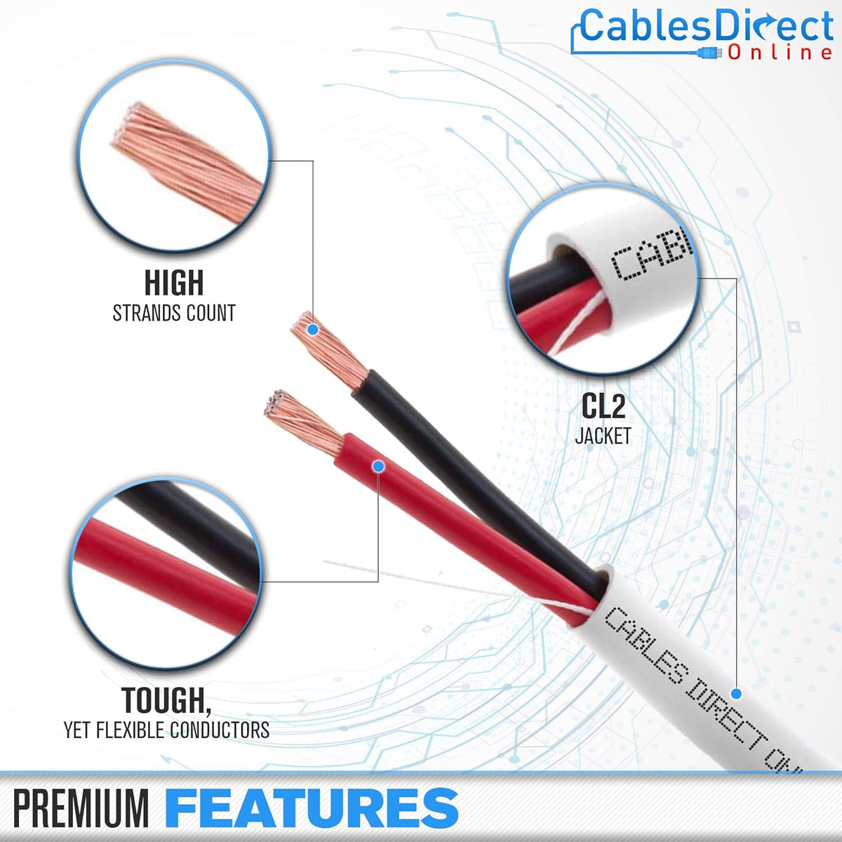 250ft 18AWG 4 Conductors CL2 Speaker Cable Wire S4425