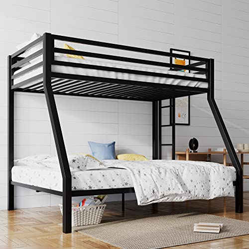 Black Twin Over Full Size Loft Bunk Bed with Ladder and Guardrail A814092