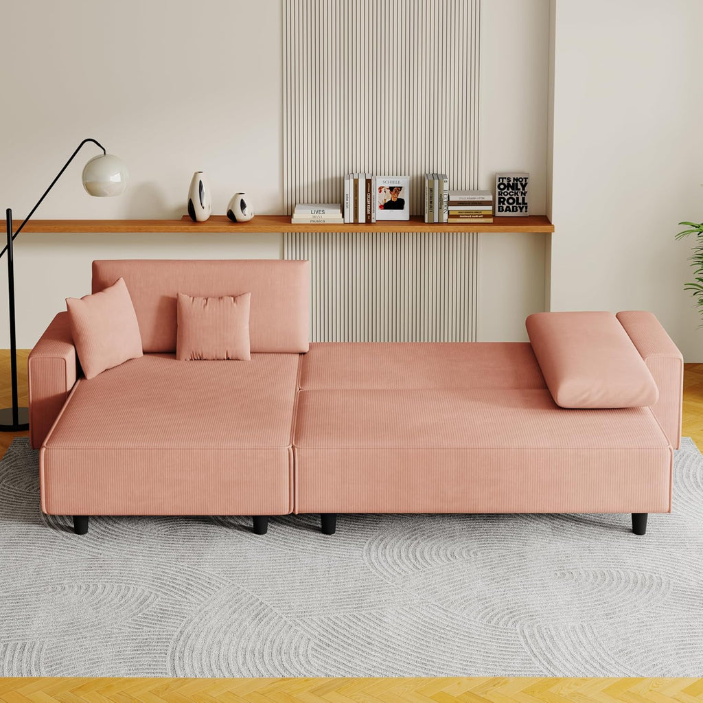 Orange Corduroy Sofa Bed with 2 Pillows N32157