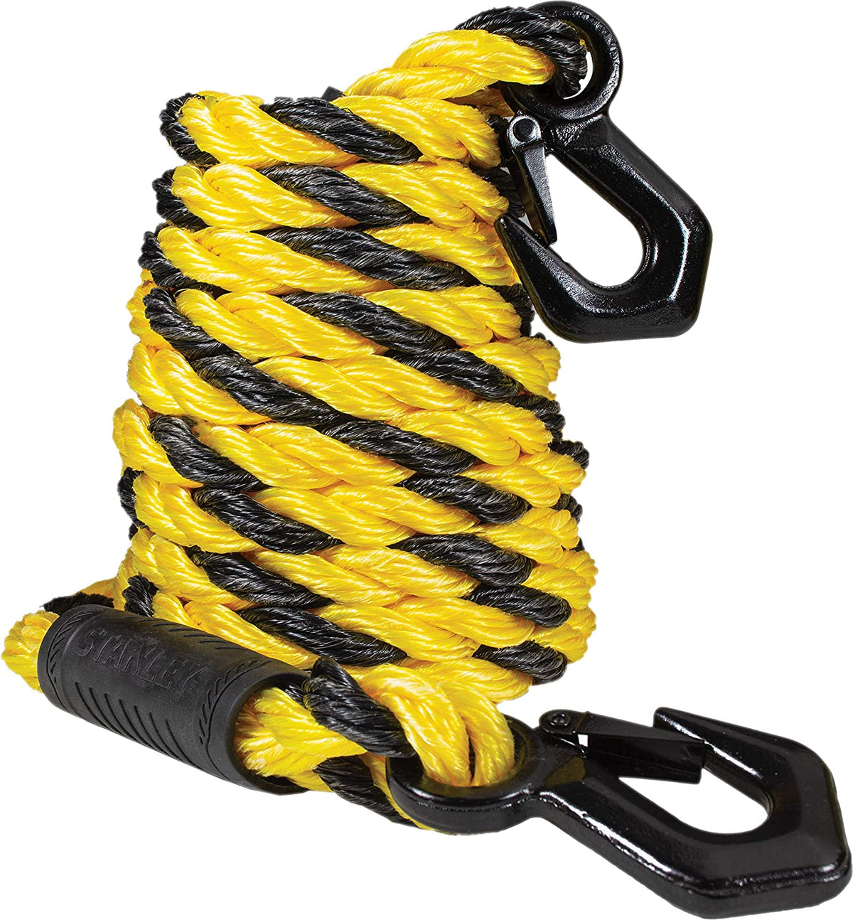 Black/Yellow 5/8" x 15' Poly-Blend Braided Tow Rope with Heavy Duty Tri-Hook F78090