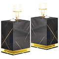 Set of 2 LED Nightstand with Drawer, Marble Black P847087