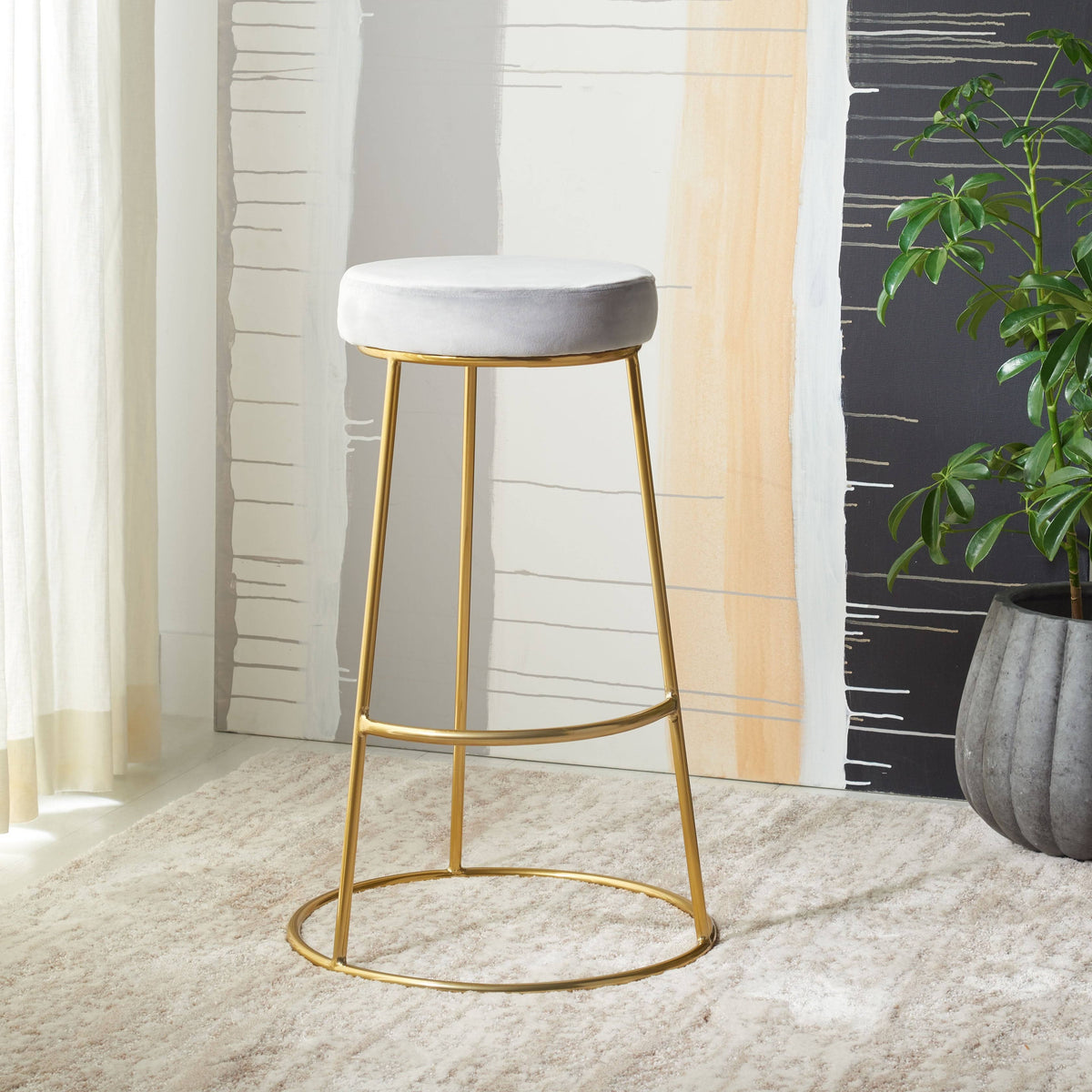 Lilac / Gold Round Bar Stool S339468