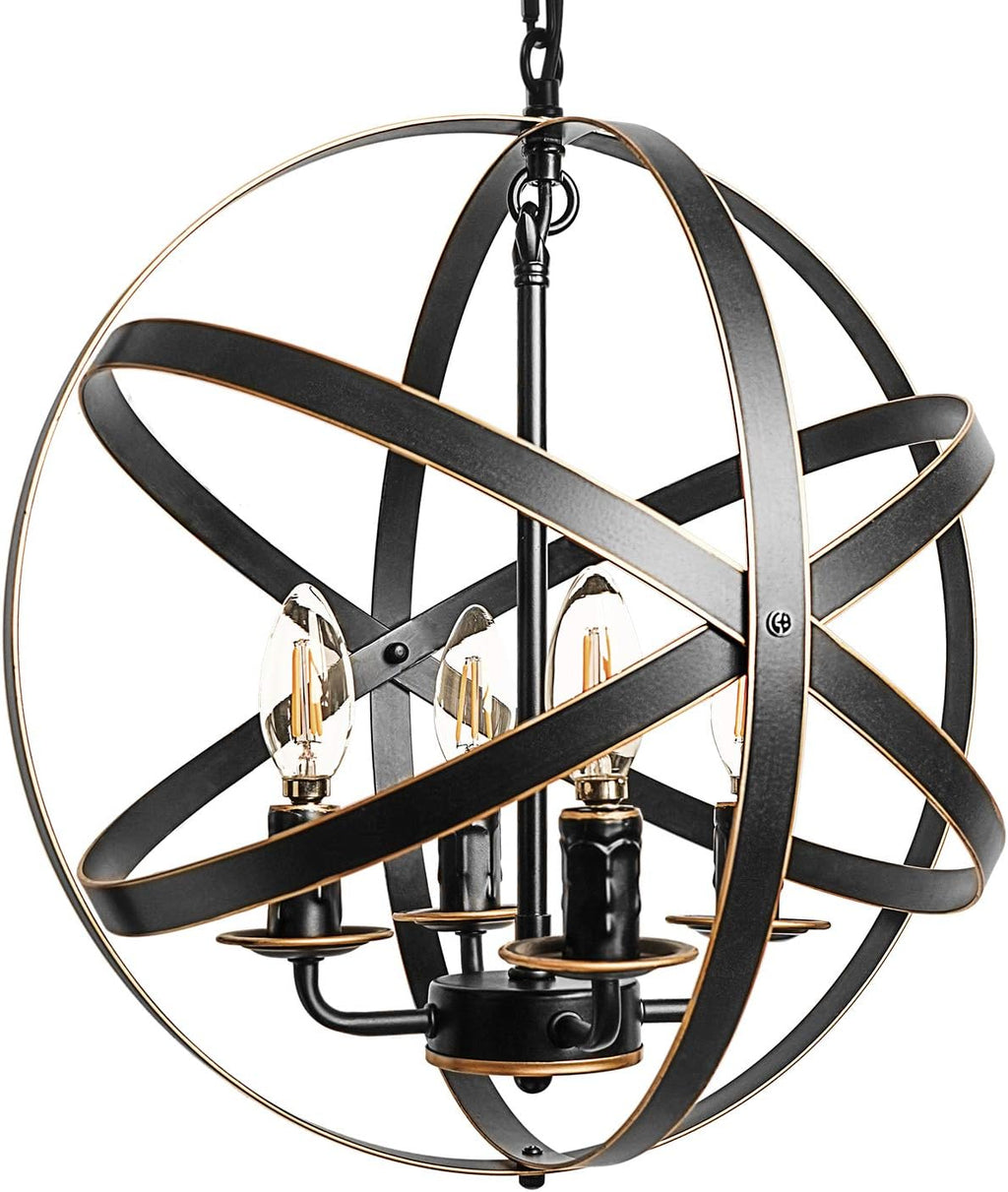 Black 6-Light Farmhouse Chandelier with Spherical Shade O438