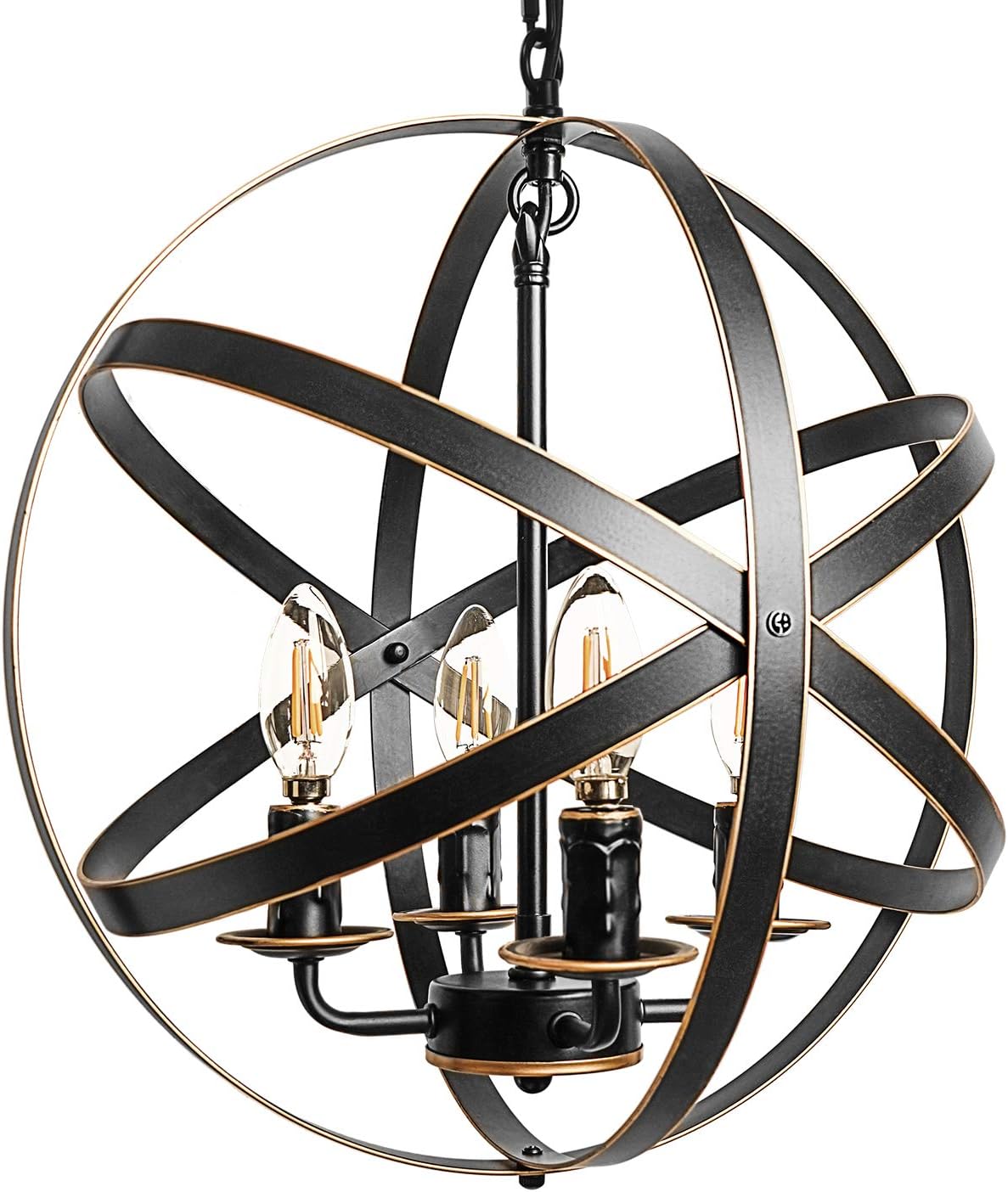 Black 6-Light Farmhouse Chandelier with Spherical Shade O438