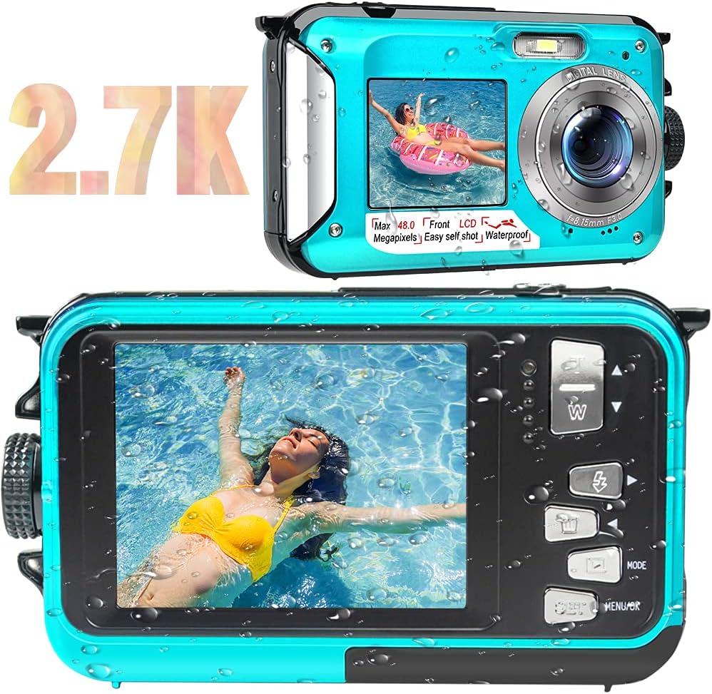 Blue Waterproof Digital Camera 48MP 2.7K Video 16X Digital Zoom Pack of 2 S1675