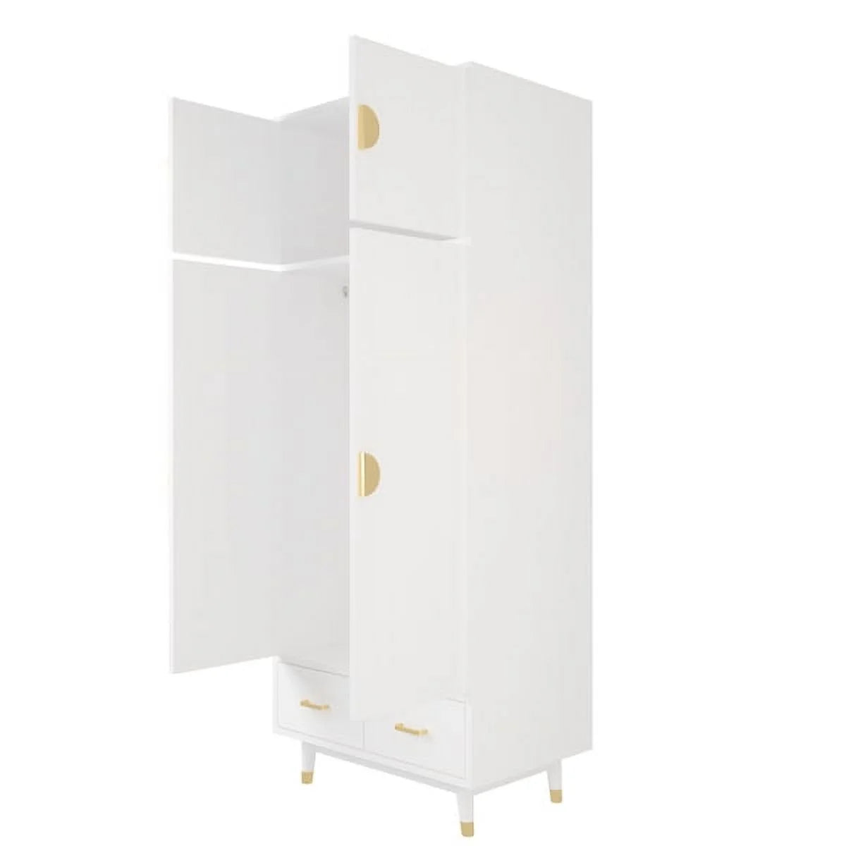 4 Door Wood Wardrobe with Clothing Rod and 2 Drawers, White C98267