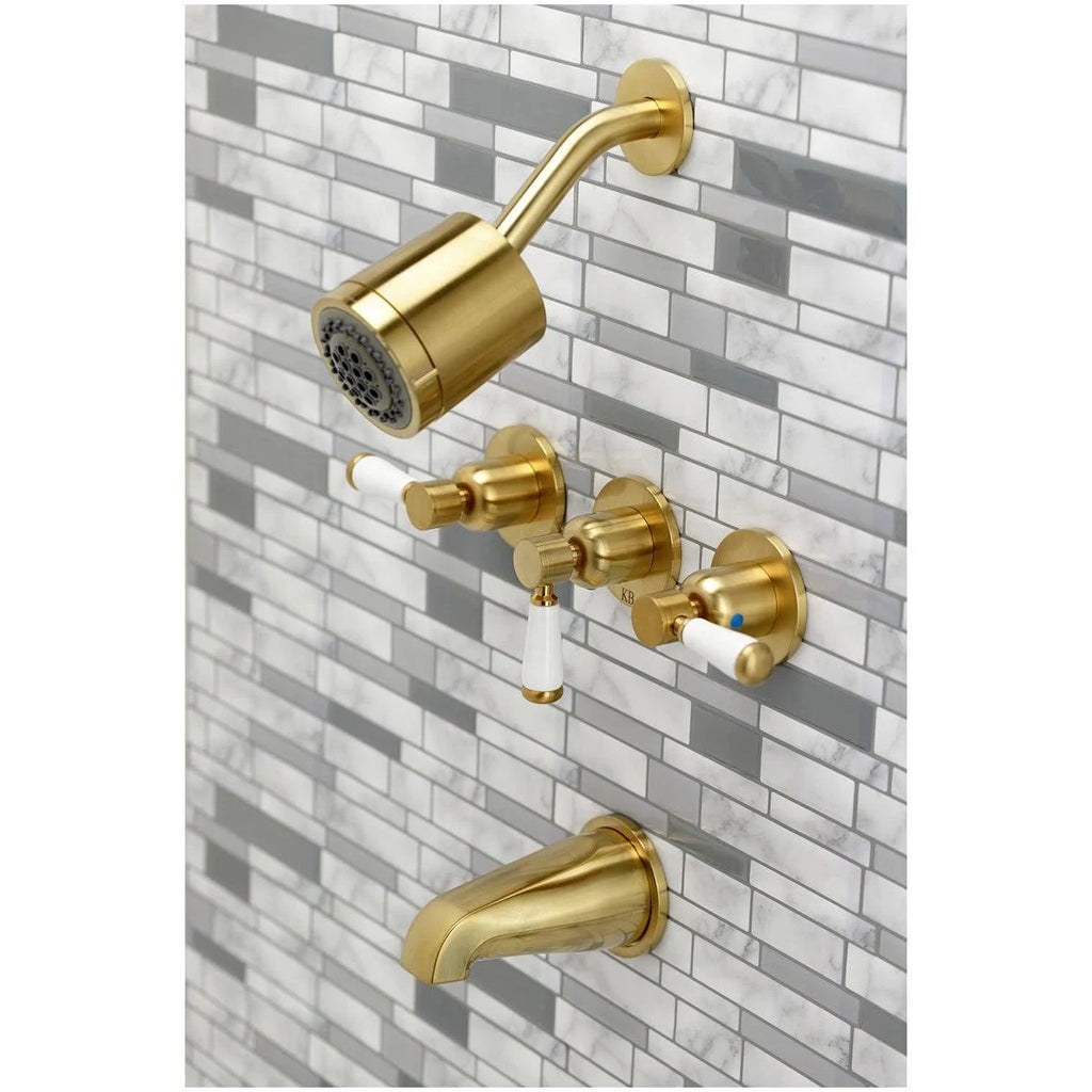 Brushed Nickel Three-Handle Tub and Shower Faucet L488