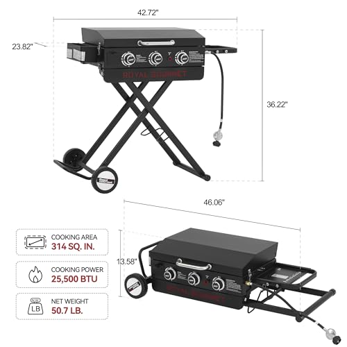 3-Burner Propane Gas Griddle with Collapsible Stand H2851