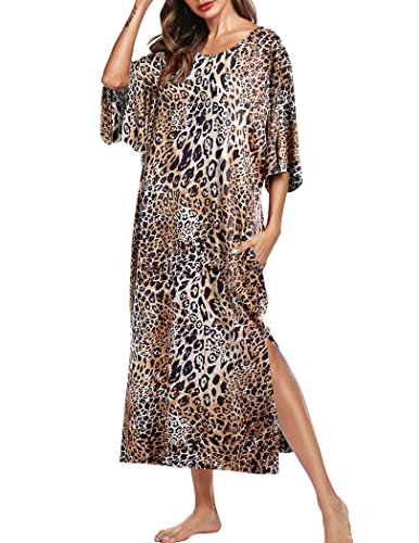 Women's Short Sleeve Maxi Lounge Dress with Pockets Q743