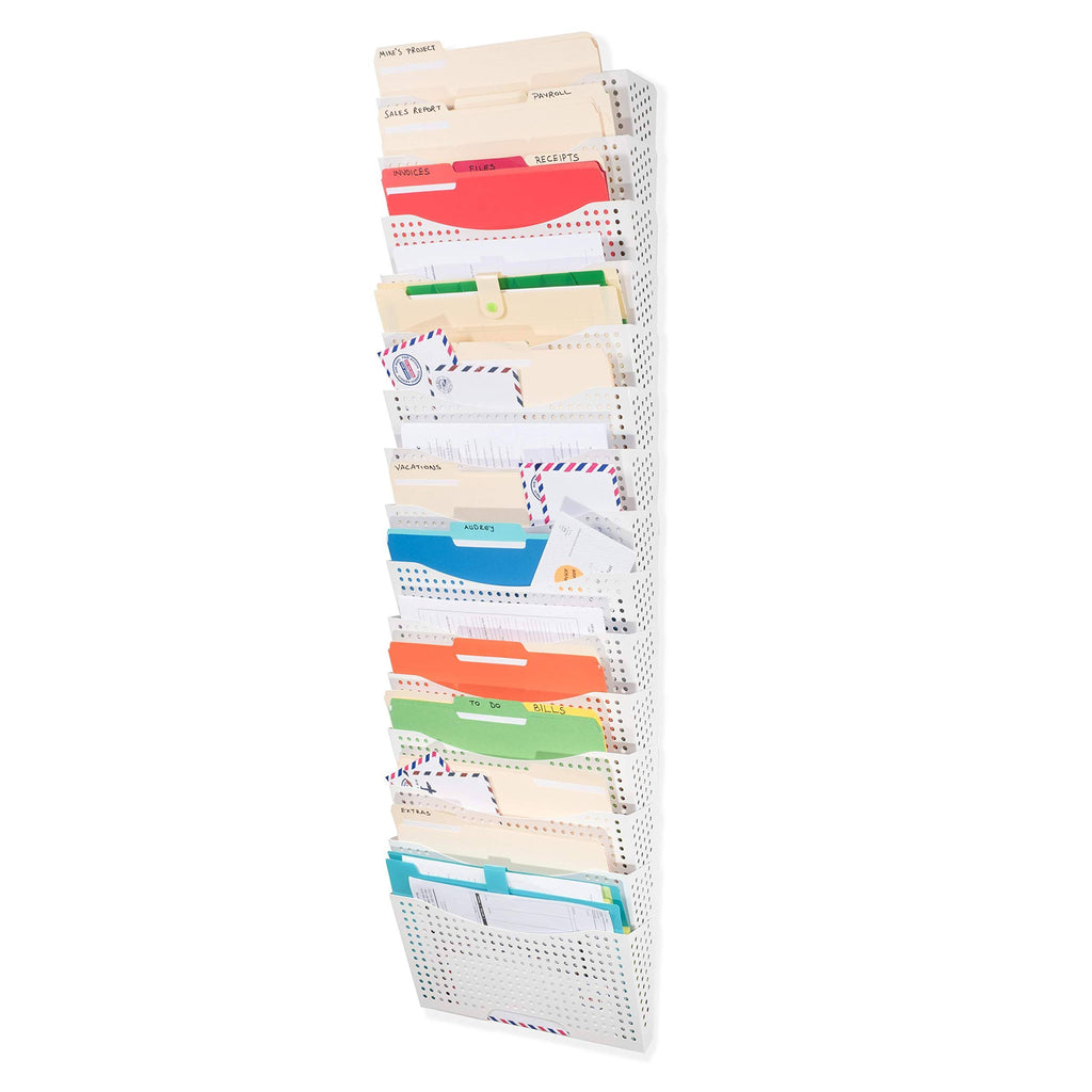 White Steel Wall File Holder Organizer L208360