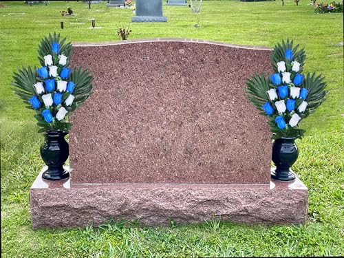 2 Sets Artificial Cemetery Flowers with 2 Long Nail Vases (18 Heads) C30676