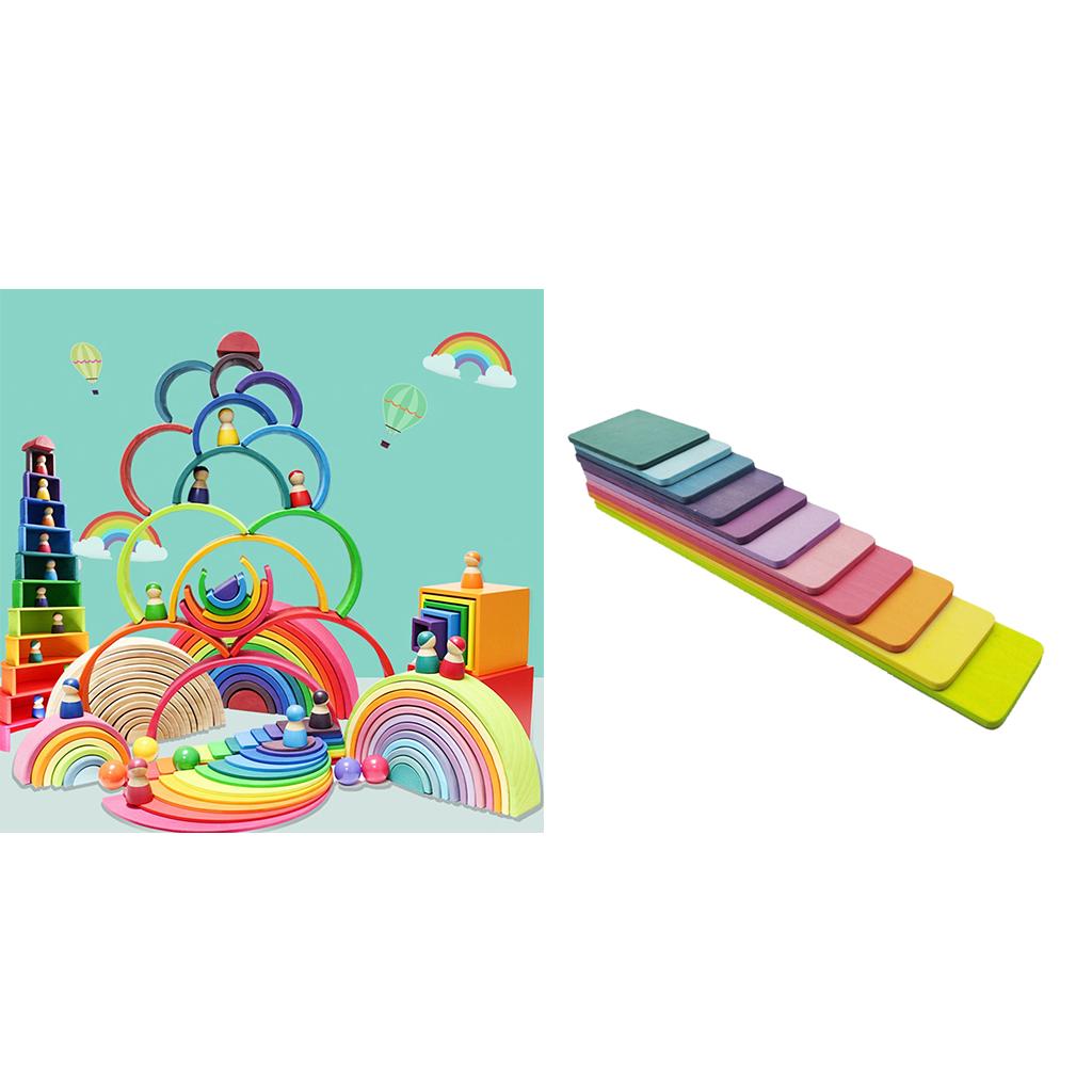 11pcs Wooden Rainbow Stacking Game Building Blocks C588673