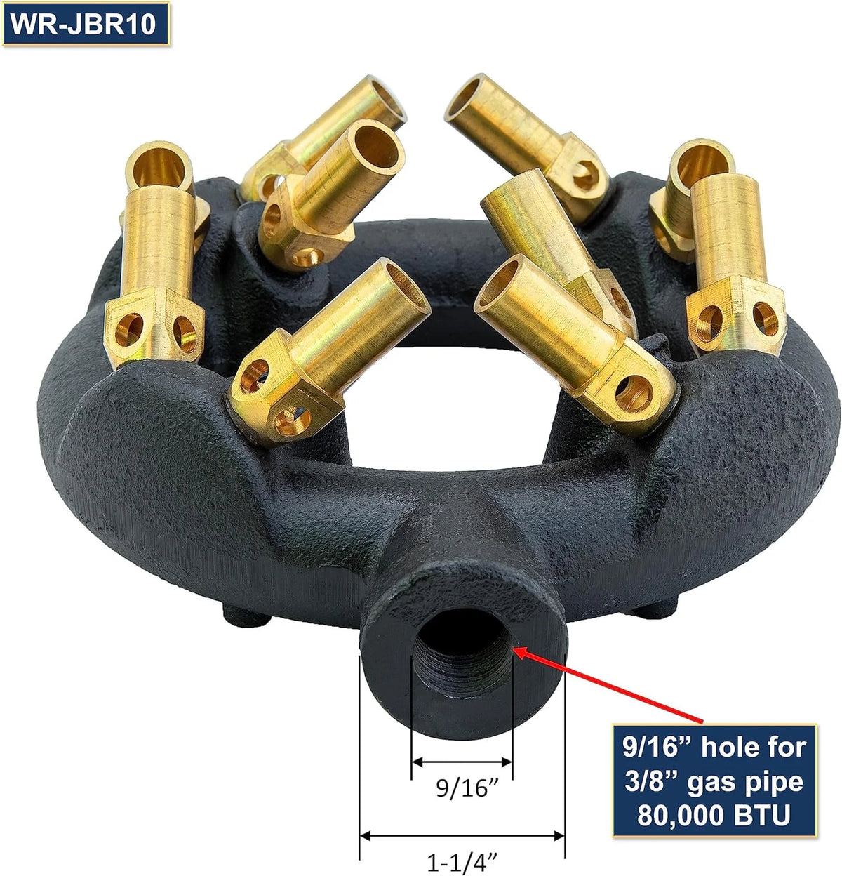 10 Copper Tips Jet Burner Wok Range, Cast Iron Body, Liquid Propane W713077