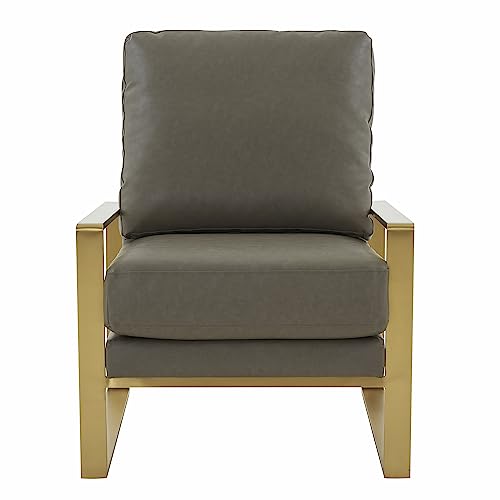 White Leather Accent Armchair with Gold Frame H72882
