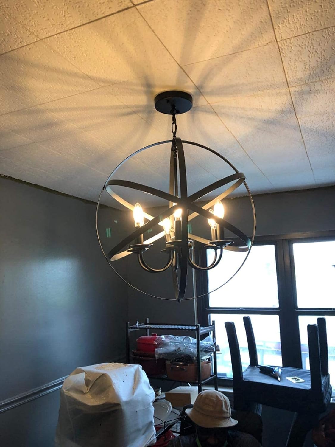 Black 6-Light Farmhouse Chandelier with Spherical Shade O438