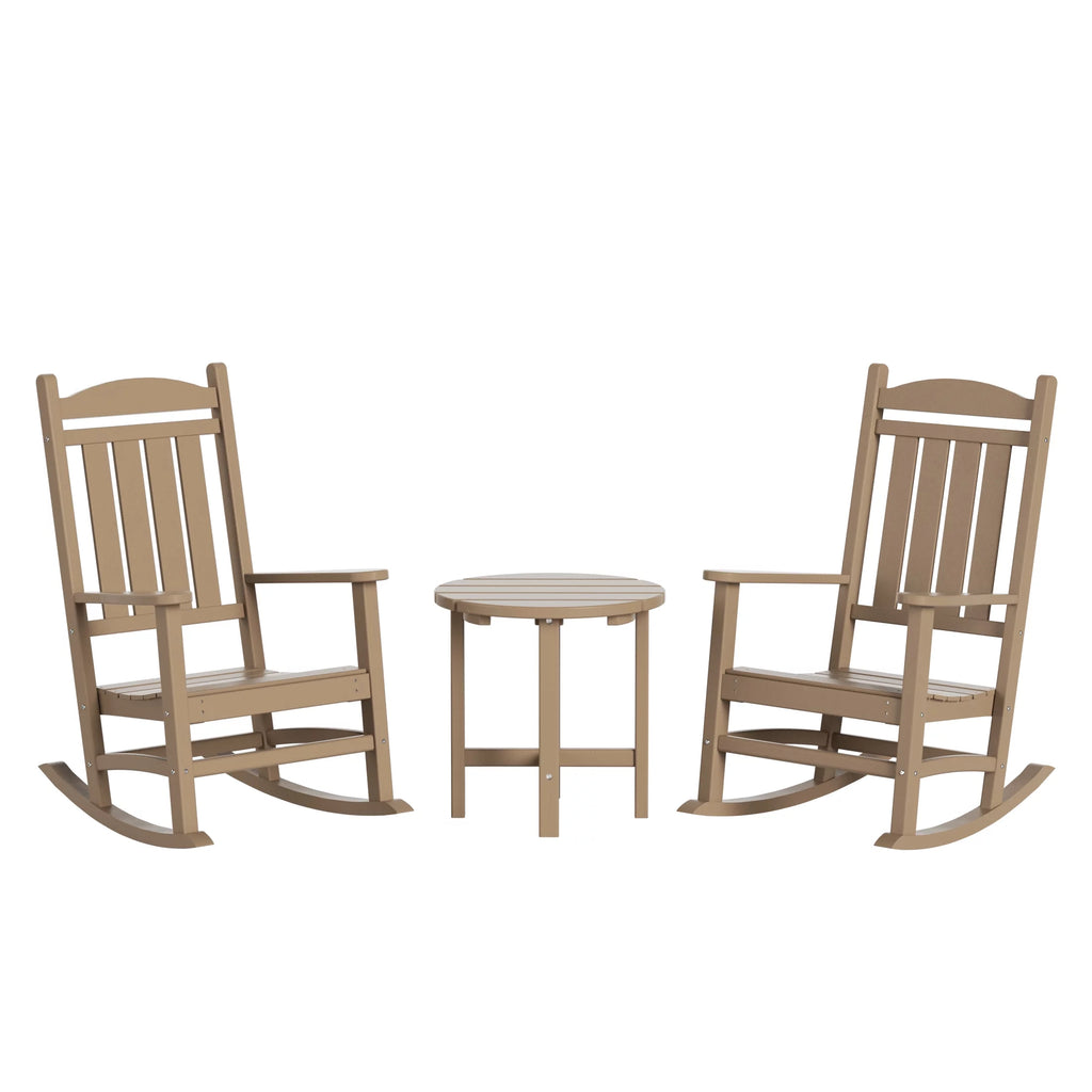 3 Piece All Weather Poly Lumber Outdoor Rocking Chairs Set with Side Table Y12534