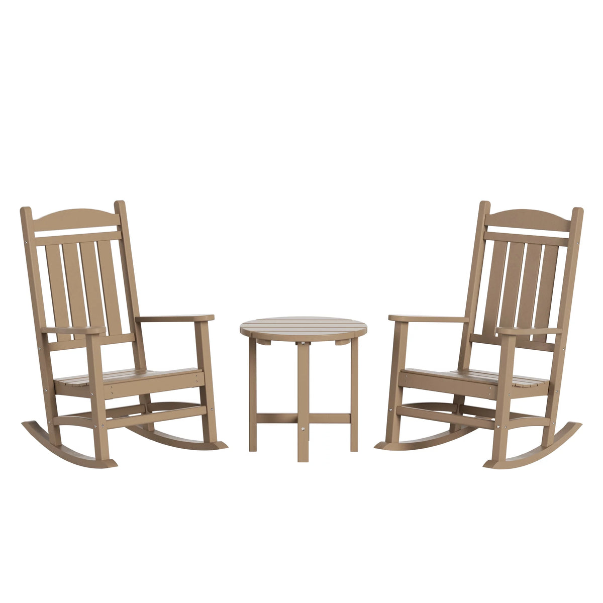 3 Piece All Weather Poly Lumber Outdoor Rocking Chairs Set with Side Table Y12534