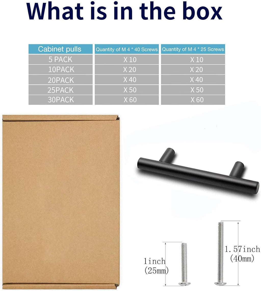 5 Pack Matte Black Stainless Steel Cabinet Pulls F20496