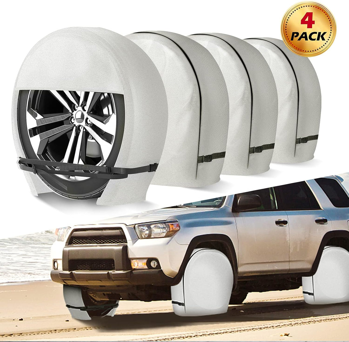 Waterproof Heavy Duty Vinyl RV Tire Covers Set of 4, Diameter 32" - 34.75", Black K5287