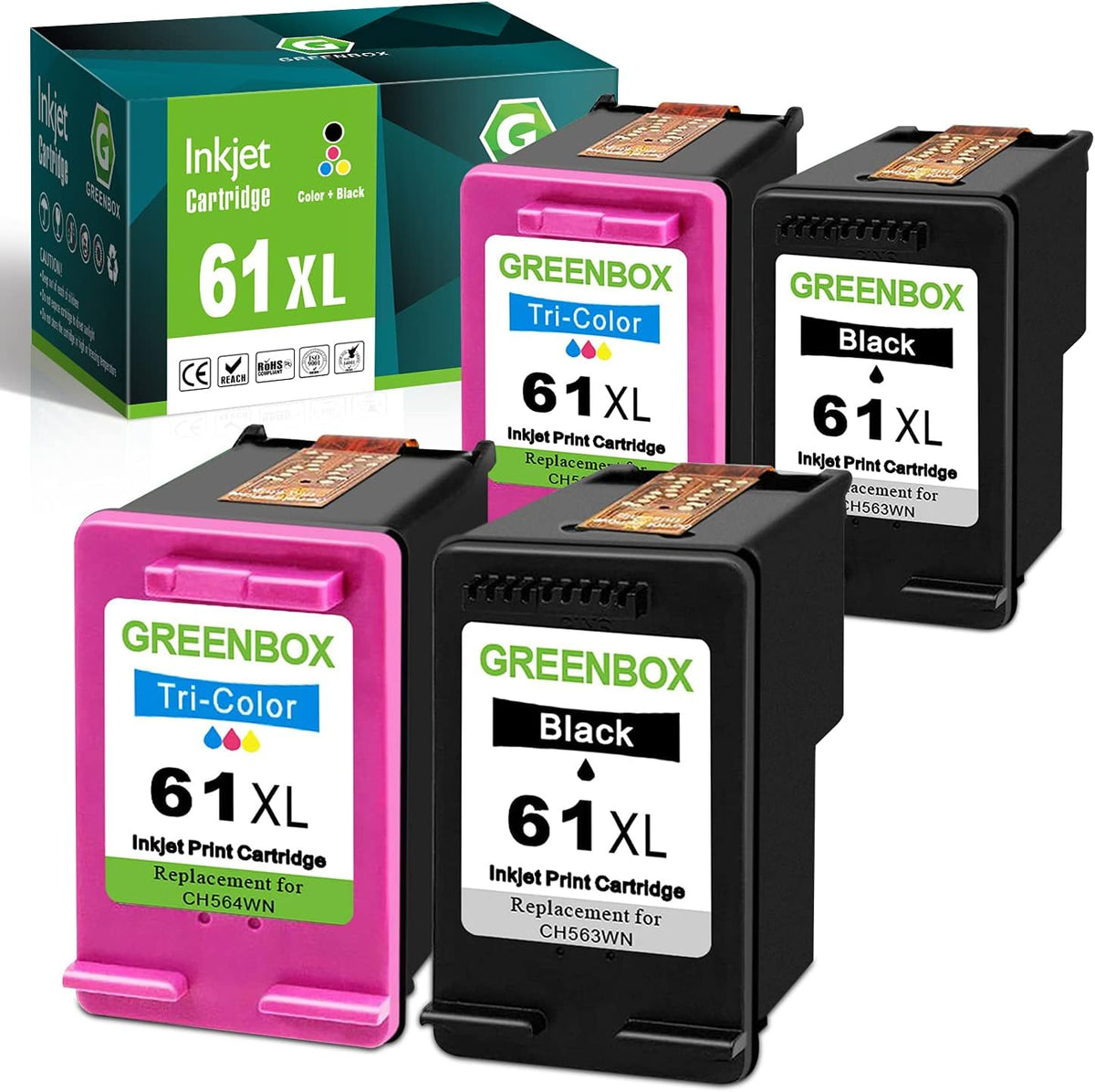 Remanufactured Ink Cartridge 61 Replacement (2 Black 2 Tri-Color) F70368