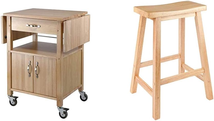Natural Wood Drop-Leaf Kitchen Cart & Stool T5121