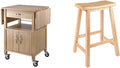 Natural Wood Drop-Leaf Kitchen Cart & Stool T5121