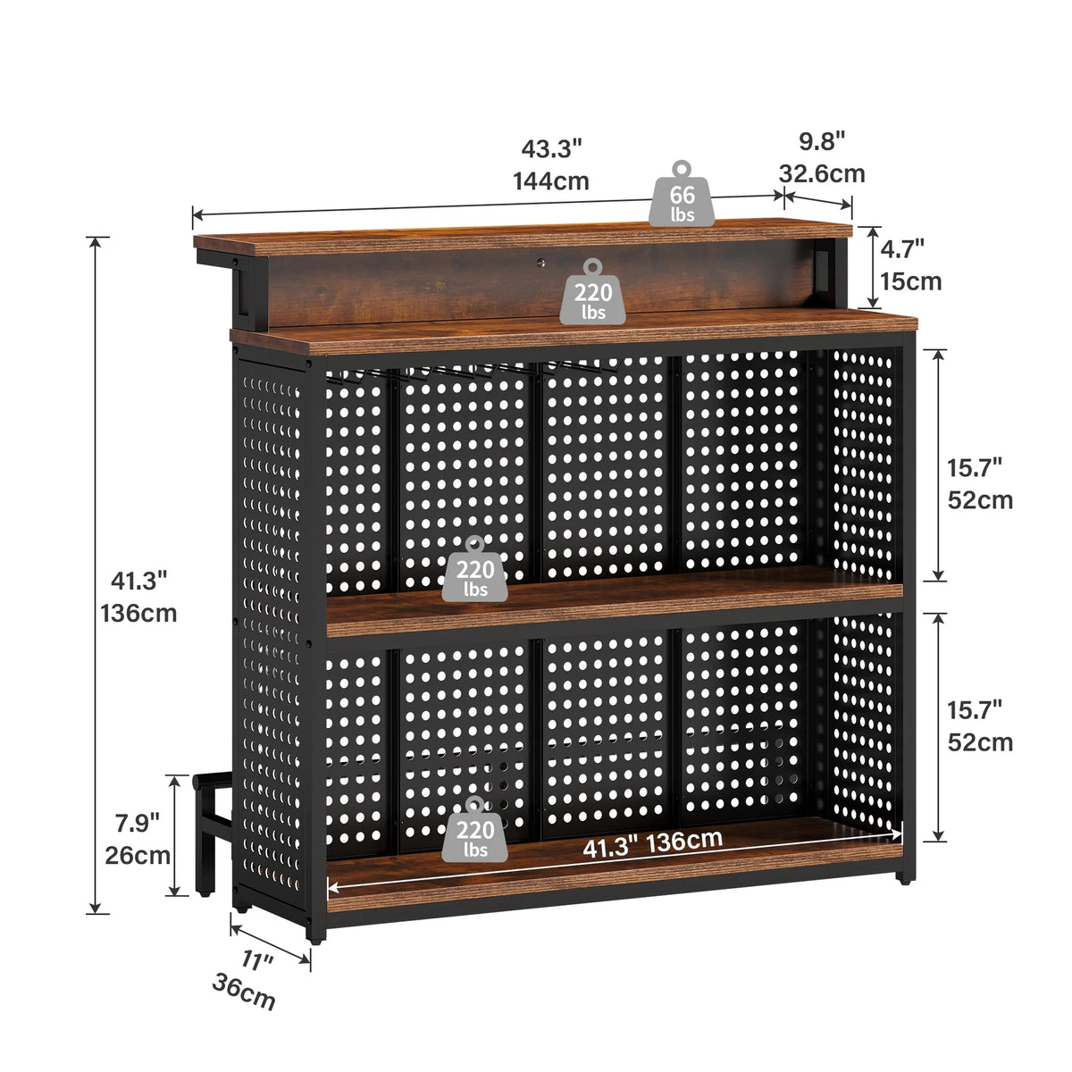4 Tier Bar Unit with LED Lights and Stemware Rack O156850