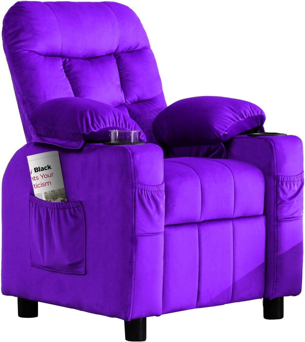 Purple Velvet Toddlers Kids Recliner Chair with Cup Holder D52587