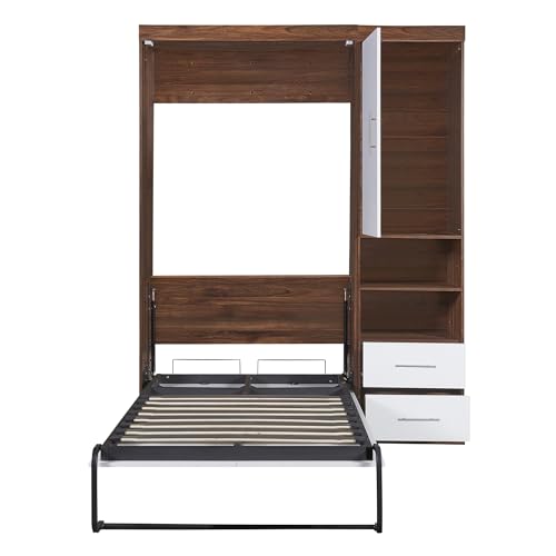 White Wood Murphy Bed with Cabinet B34672