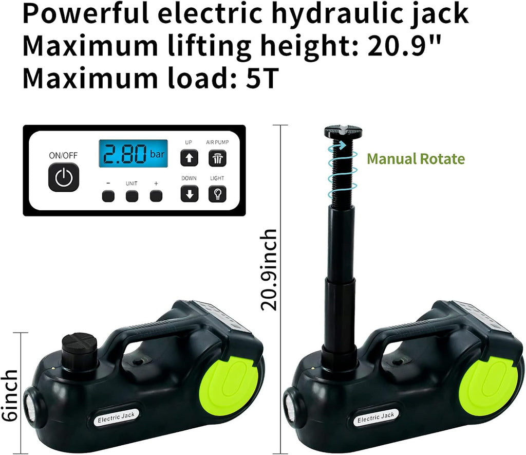 5Ton 12V Hydraulic Car Jack Kit with Impact Wrench & Inflator R820